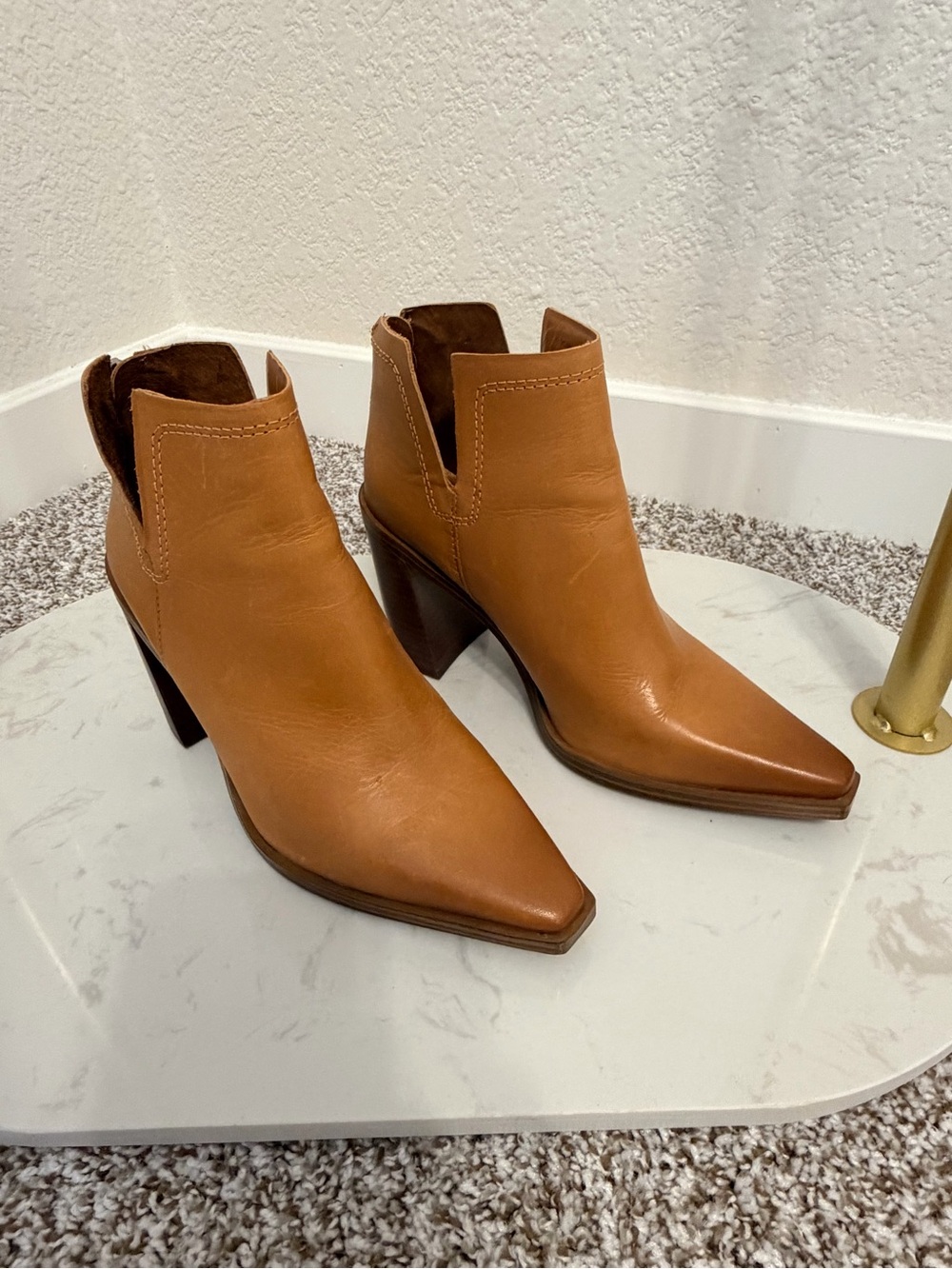 Vince Camuto Cognac Leather Pointed Ankle Booties